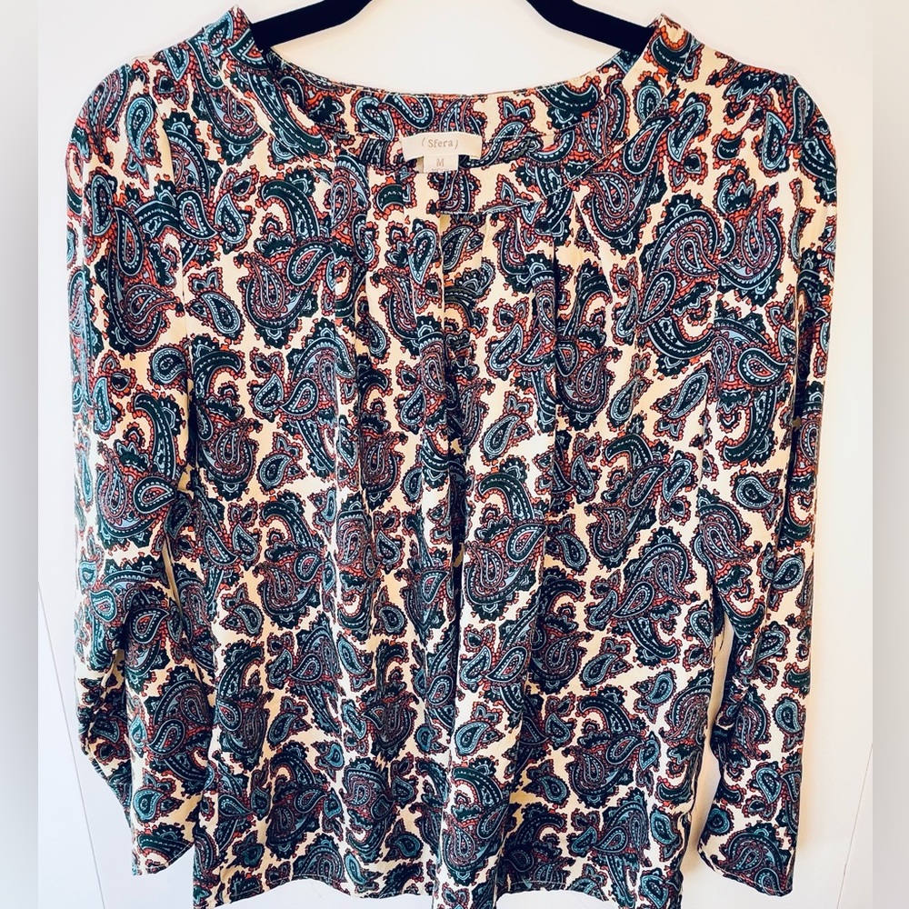Sfera Size M Floral Multicolored Paisley Long Sleeves Women’s Tunic Top Blouse